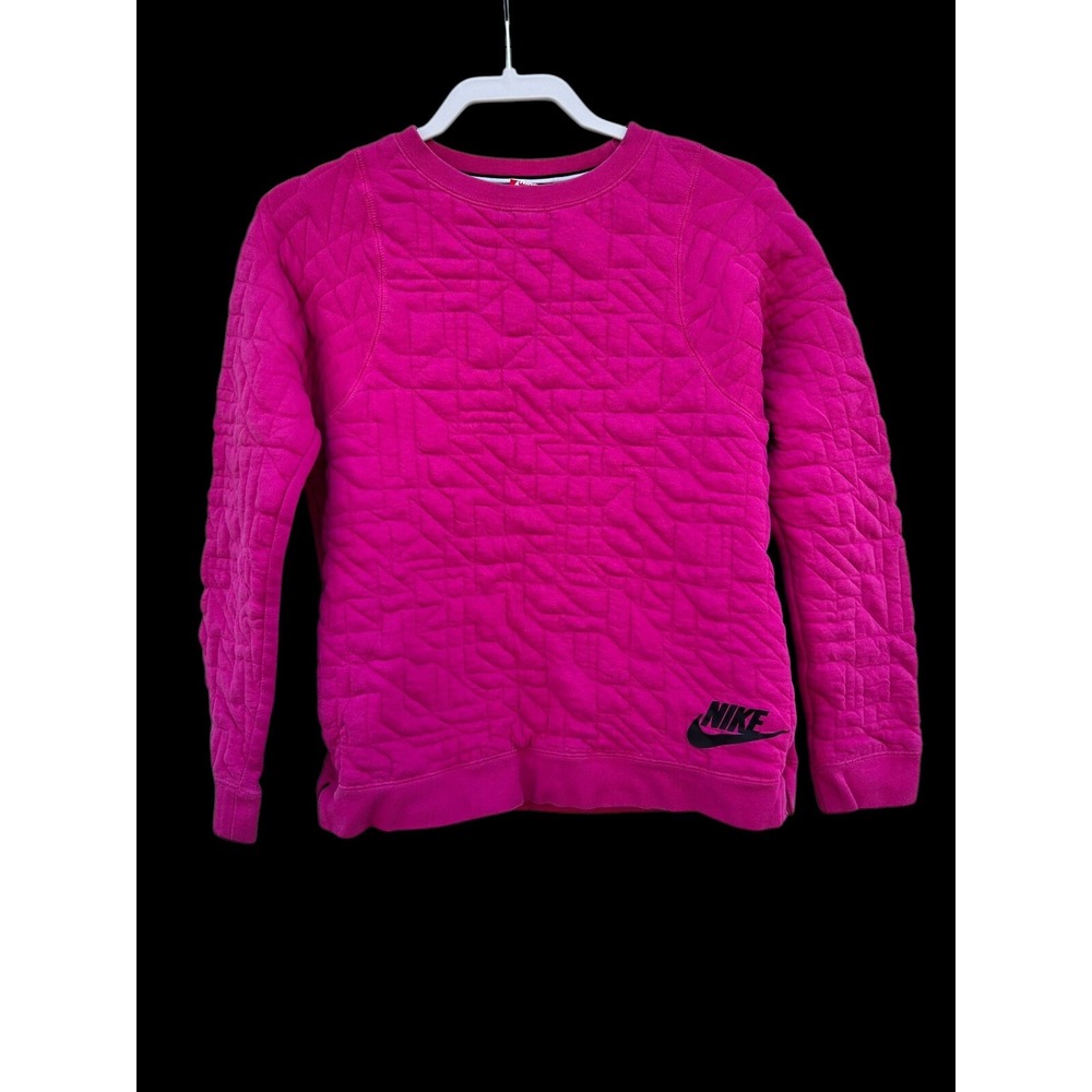 Nike Girl's Size XL Crew Neck Fleece Quilted Sweatshirt Top Side Pockets Pink